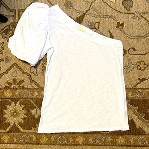 Nation one shoulder poof sleeve white shirt, XS